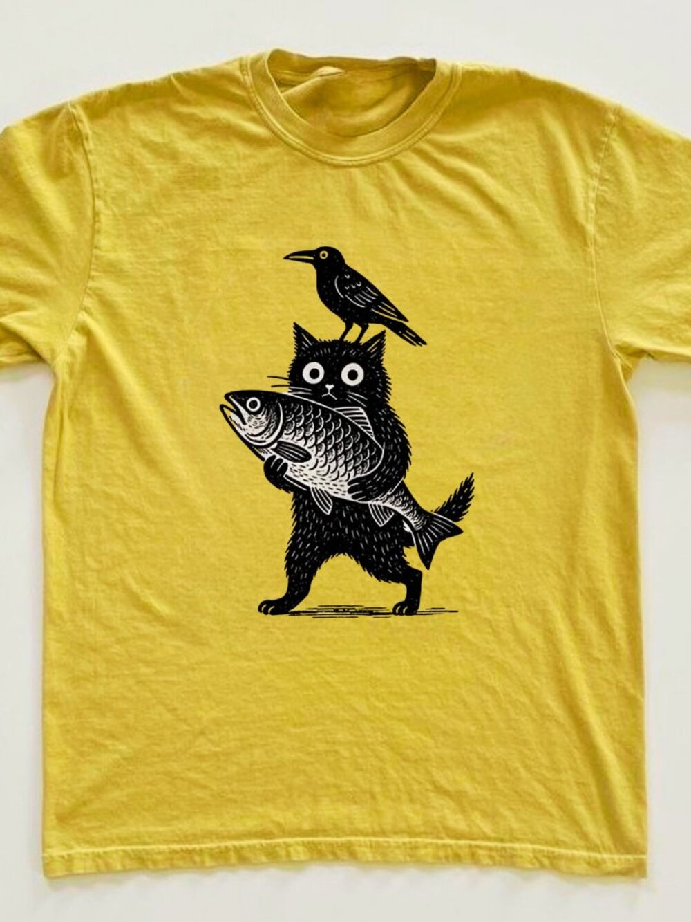 Cat Holding Fish Graphic Tee